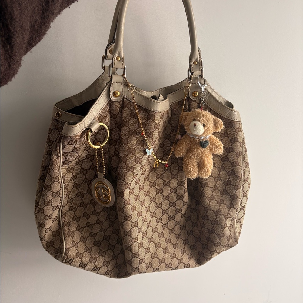 Gucci Beige Monogram Tote with Charms and original bag